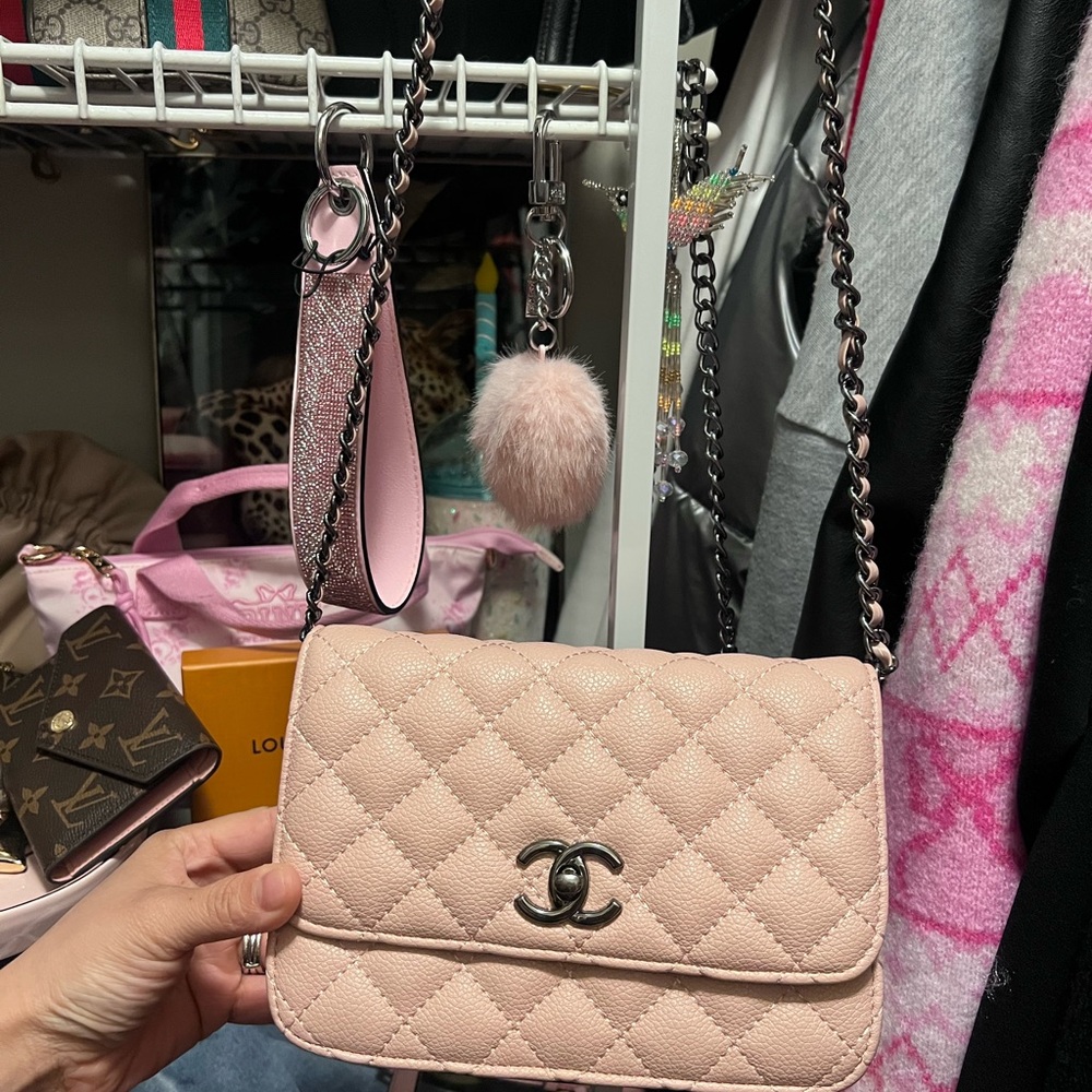 Quilted Crossbody Bag in Pale Pink Leather